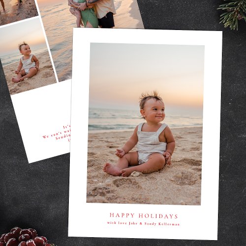 simple frame red multi photo merry christmas happy holiday card
