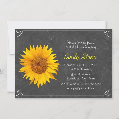 Simple Frame Sunflower Chalkboard Bridal Shower 5x7 Paper Invitation Card