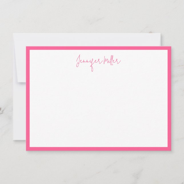 Simple Frame Tall Script Editable Hot Pink Custom Note Card (Front)