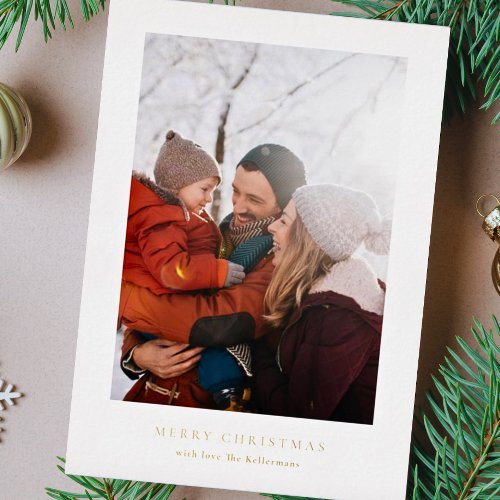 simple framed  photo collage  merry christmas foil holiday card