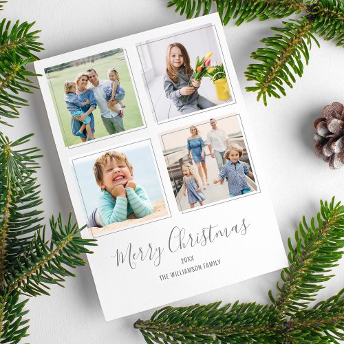 Simple Frames Modern Merry Christmas Photo Collage Holiday Card