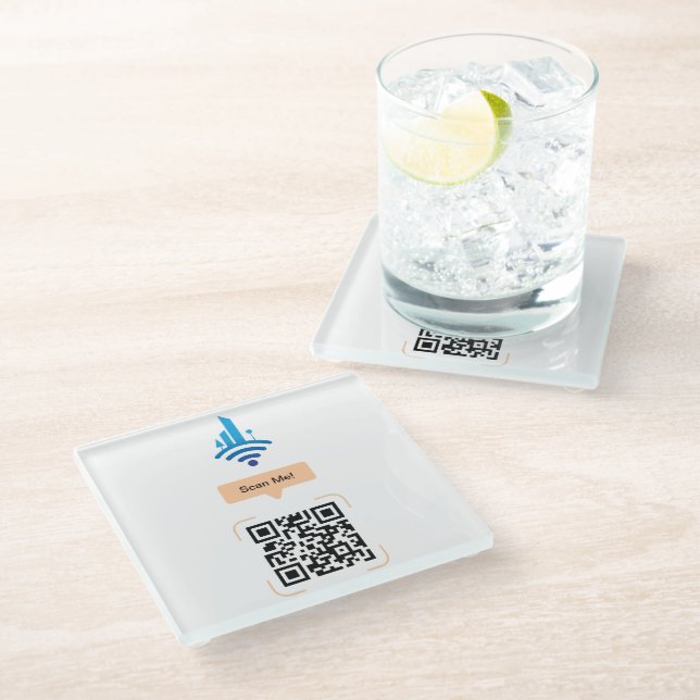 Simple Free Wi-Fi QR Code Glass Coaster (Angled)