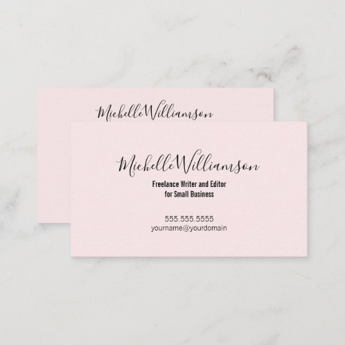 Simple Freelancer Entrepreneur Blush Pink Black Business Card