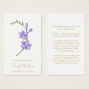 Simple Freesia Funeral Memorial Prayer Card