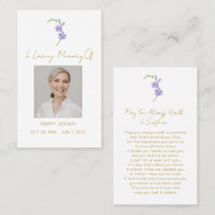 Simple Freesia Photo Funeral Prayer Card