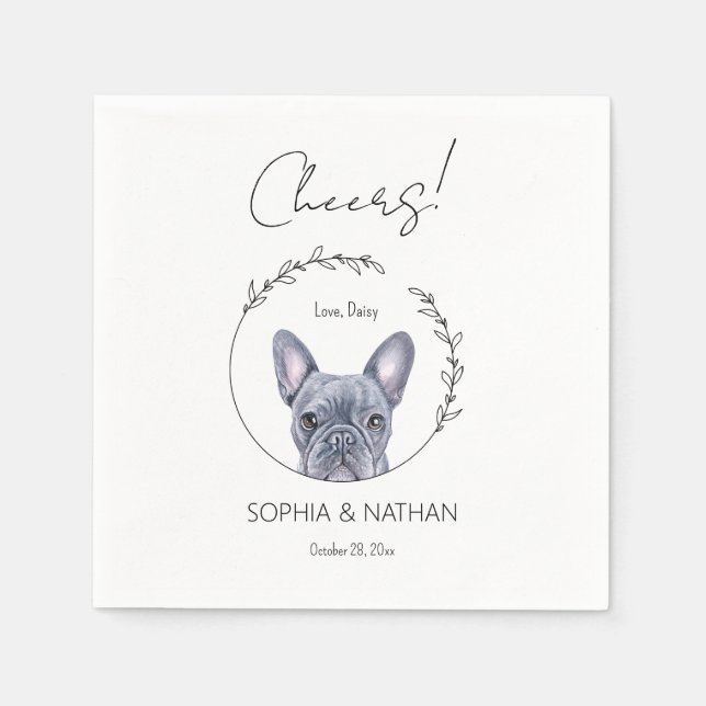 Simple French Bulldog Dog Wedding Cocktail Napkins (Front)