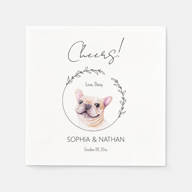 Simple French Bulldog Dog Wedding Cocktail Napkins (Front)