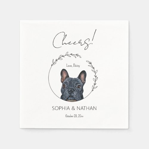 Simple French Bulldog Dog Wedding Cocktail Napkins