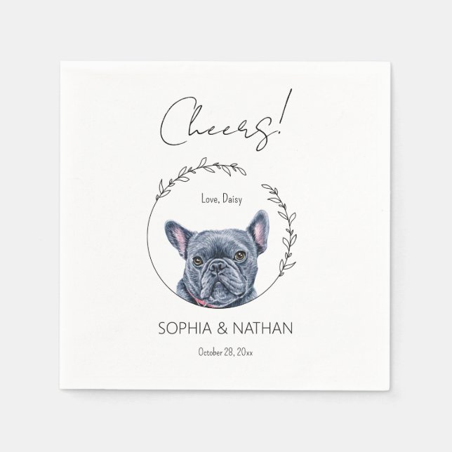 Simple French Bulldog Dog Wedding Cocktail Napkins (Front)