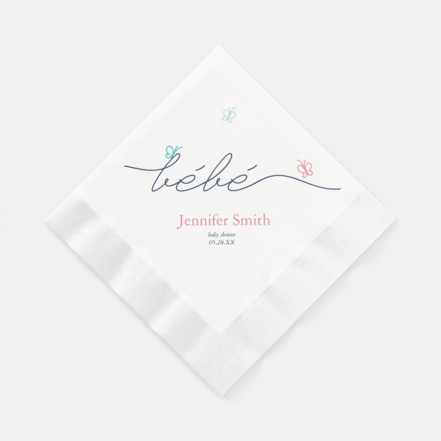 Simple French Butterfly Baby Shower Sip and See Napkins (Corner)