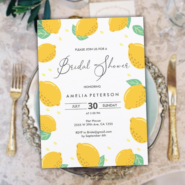 Simple Fresh and Fun Elegant Lemon Bridal Shower Invitation (Simple Fresh and Fun Elegant Lemon Bridal Shower Invitation)