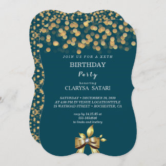 Simple fresh colorful gold bow Birthday party Invitation
