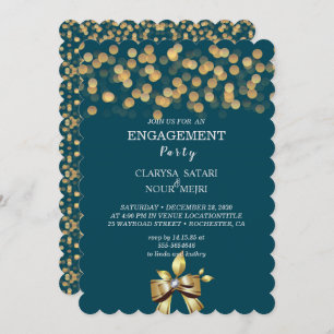 Simple fresh colorful gold bow engagement party invitation