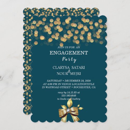 Simple fresh colorful gold  bow engagement party invitation