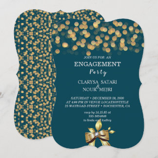 Simple fresh colorful gold bow wedding invitation