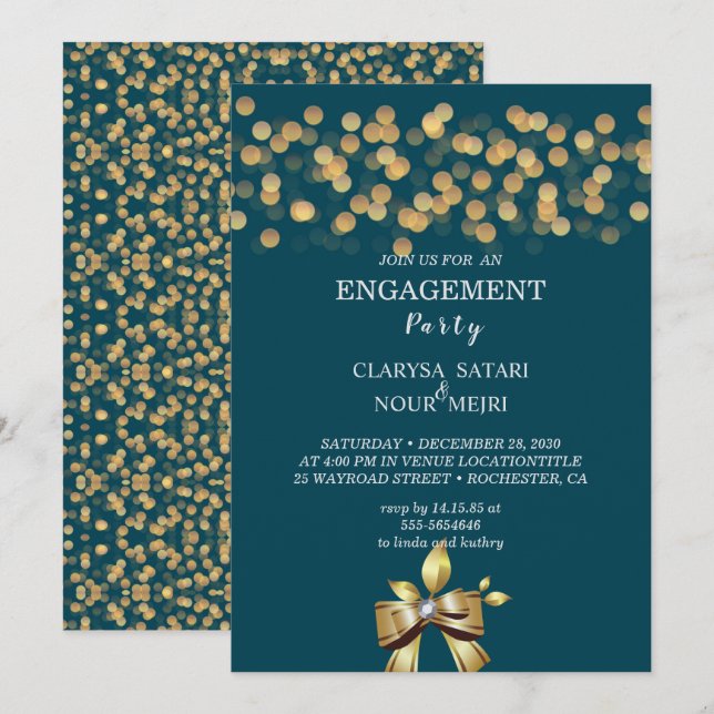 Simple fresh colorful gold  bow wedding invitation (Front/Back)