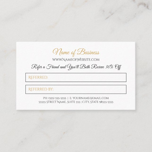 Simple Friend Referral Elegant Black and Gold (Front)