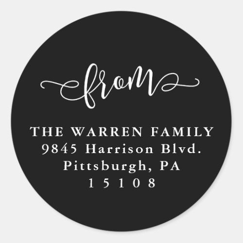 Simple from black and white return address classic round sticker