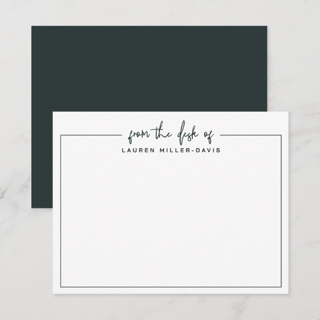 Simple From The Desk Of Dark Green Border Note Card (Front/Back)