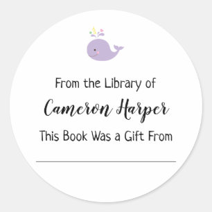 Simple From the Library of Bookplate, Purple Whale Classic Round Sticker