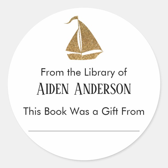 Simple From the Library of Gold Sailboat Bookplate (Front)