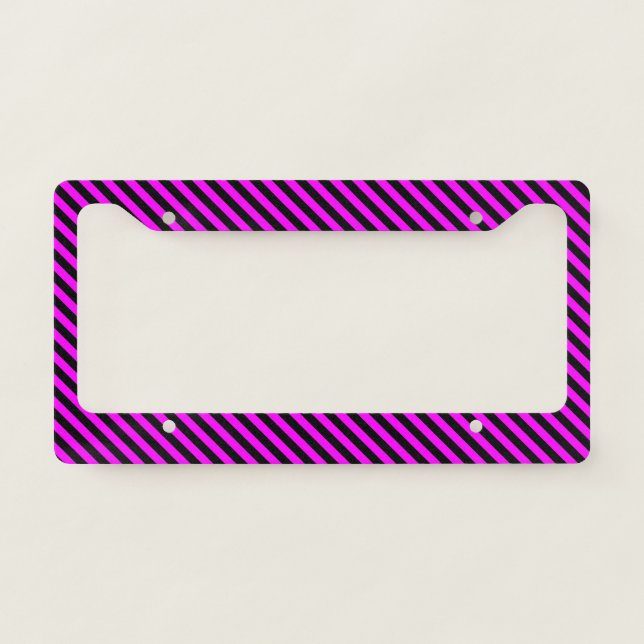 Simple Fuchsia & Black Stripes Pattern License Plate Frame (Front)