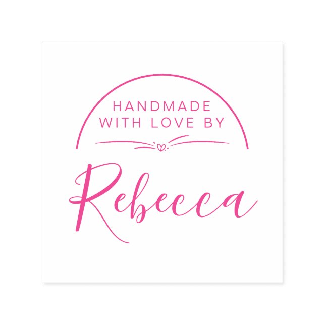 Simple Fuchsia Calligraphy Handmade With Love By Self-inking Stamp (Design)