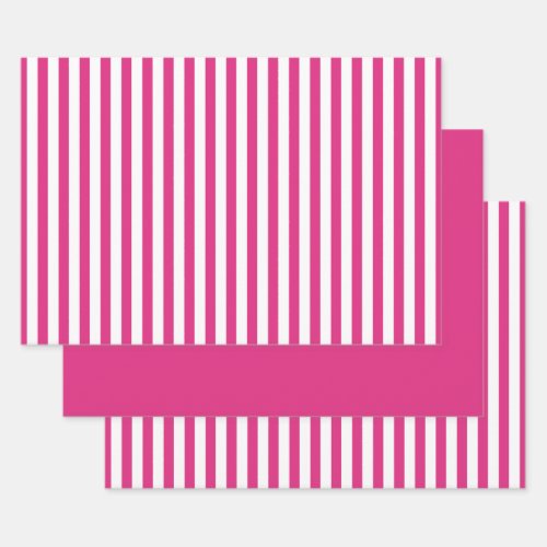 Simple FuchsiaWhite Stripes Geometric Pattern Set Wrapping Paper Sheets