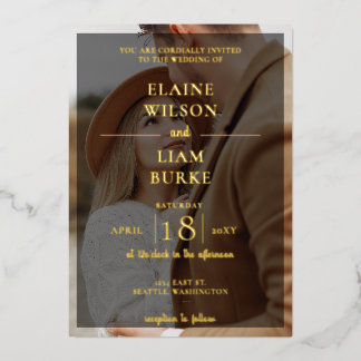 Simple Full Photo Overlay Wedding Foil Invitation