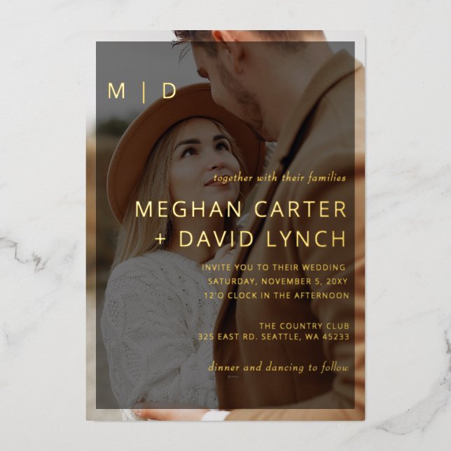 Simple Full Photo Overlay Wedding Foil Invitation (Front)