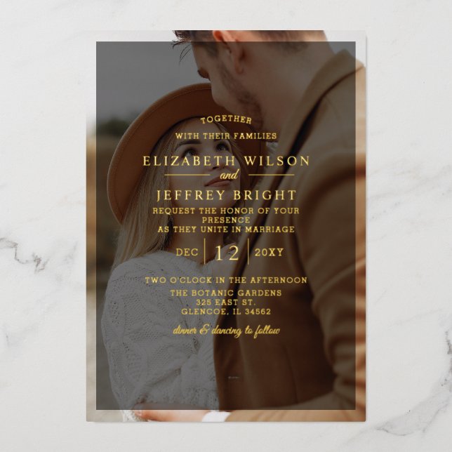 Simple Full Photo Overlay Wedding Foil Invitation (Front)