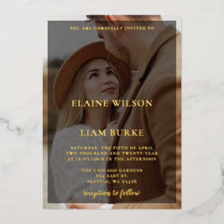 Simple Full Photo Overlay Wedding Foil Invitation