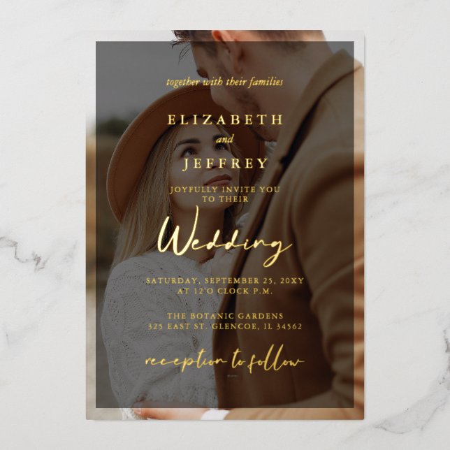 Simple Full Photo Overlay Wedding Foil Invitation (Front)