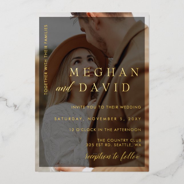 Simple Full Photo Overlay Wedding Foil Invitation (Front)