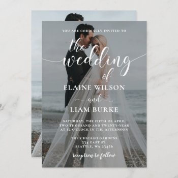 Simple Full Photo Overlay Wedding Invitation by blessedwedding at Zazzle