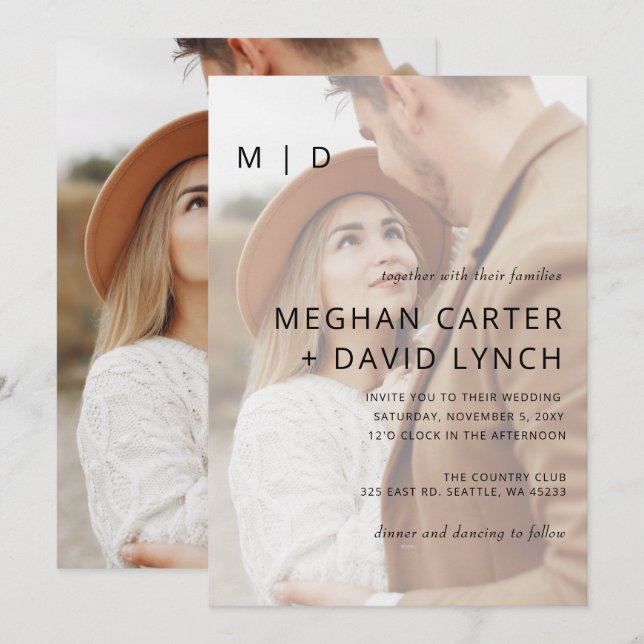 Simple Full Photo Overlay Wedding Invitation (Front/Back)