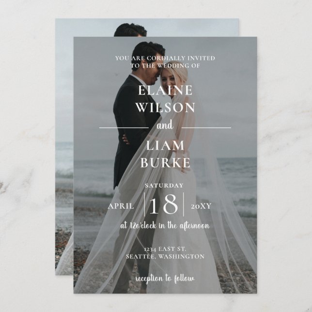 Simple Full Photo Overlay Wedding Invitation (Front/Back)