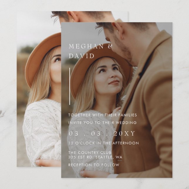 Simple Full Photo Overlay Wedding Invitation (Front/Back)