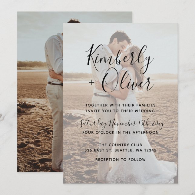 Simple Full Photo Overlay Wedding Invitation (Front/Back)
