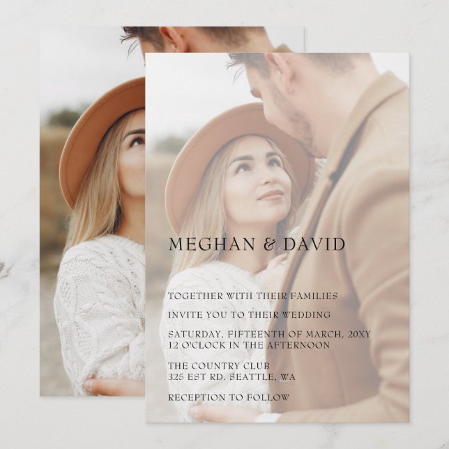 Simple Full Photo Overlay Wedding  Invitation (Front/Back)
