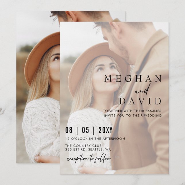 Simple Full Photo Overlay Wedding   Invitation (Front/Back)