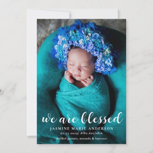 Simple Full Photo We Are Blessed Birth Announcement