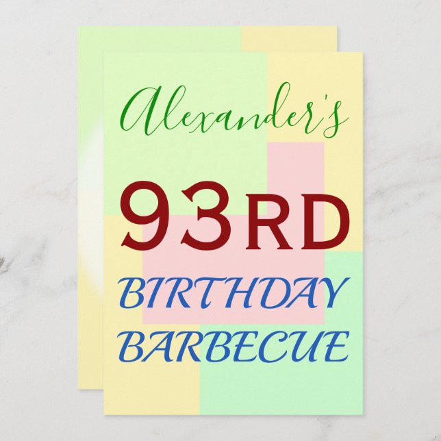 Simple, Fun "93rd BIRTHDAY BARBECUE" Invitation (Front/Back)