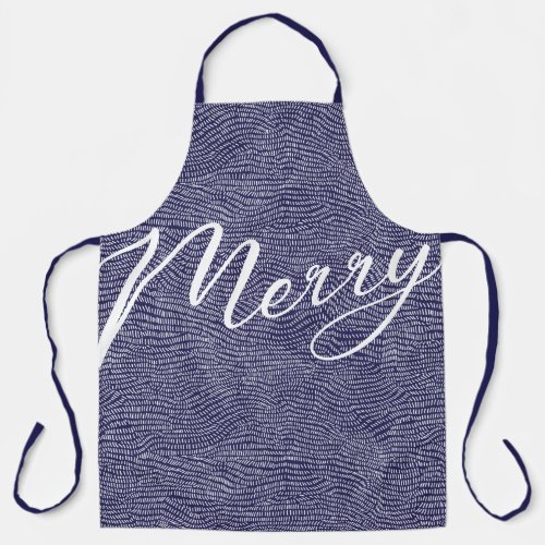 Simple Fun Blue Doodle Merry Christmas Holiday Apron