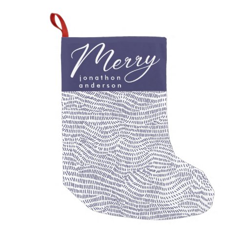 Simple Fun Blue Doodle Merry Christmas Holiday Small Christmas Stocking