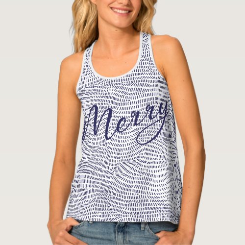 Simple Fun Blue Doodle Merry Christmas Holiday Tank Top