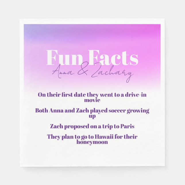 Simple Fun Facts Bridal Shower Napkins (Front)