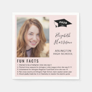 Simple Fun Facts Photo Script Pink Graduation Napkins