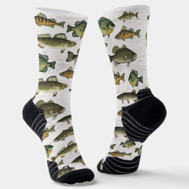 Simple Fun Fishing Fish Whimsical Cute Socks (Angled)