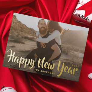 Simple Fun Merry Christmas Family Gold Photo Foil Foil Holiday Postcard